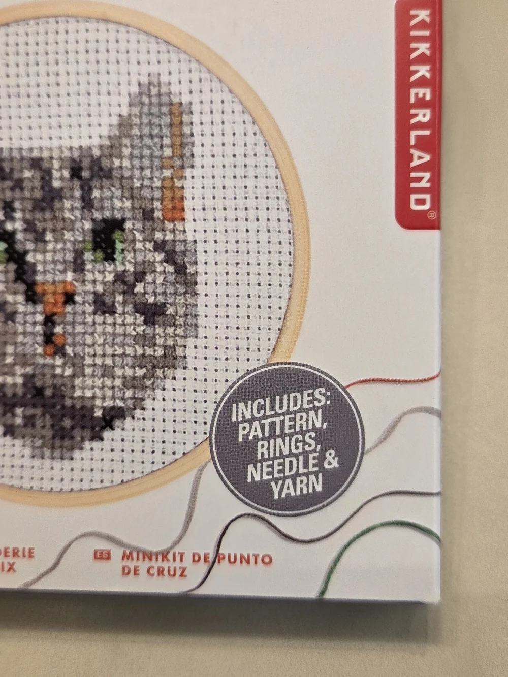 Kikkerland Mini Cross Stitch Kit - Gray Cat with Green Eyes